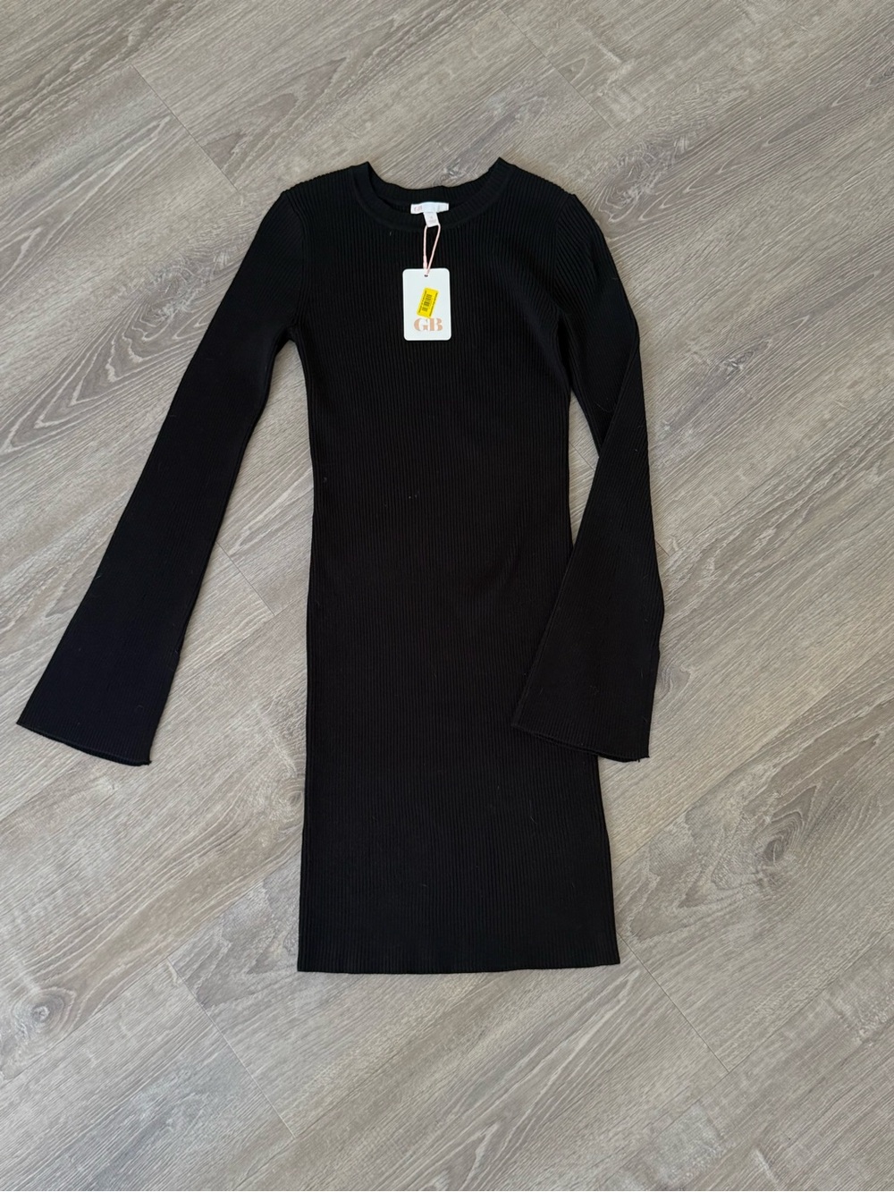 Gianni Bini Black Ribbed Long-Sleeve Fitted Dress